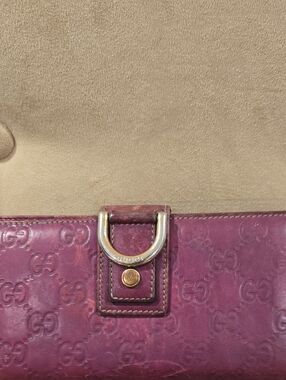 Gucci Plum Embossed Leather Clutch with D-Ring Detail